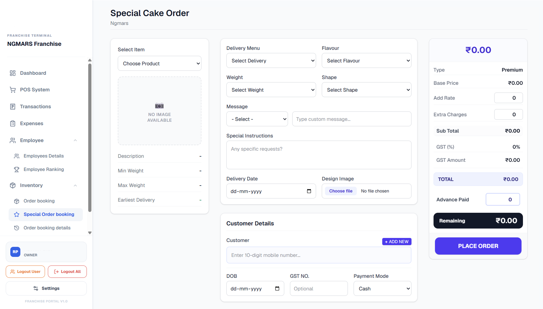 Special Order Booking System