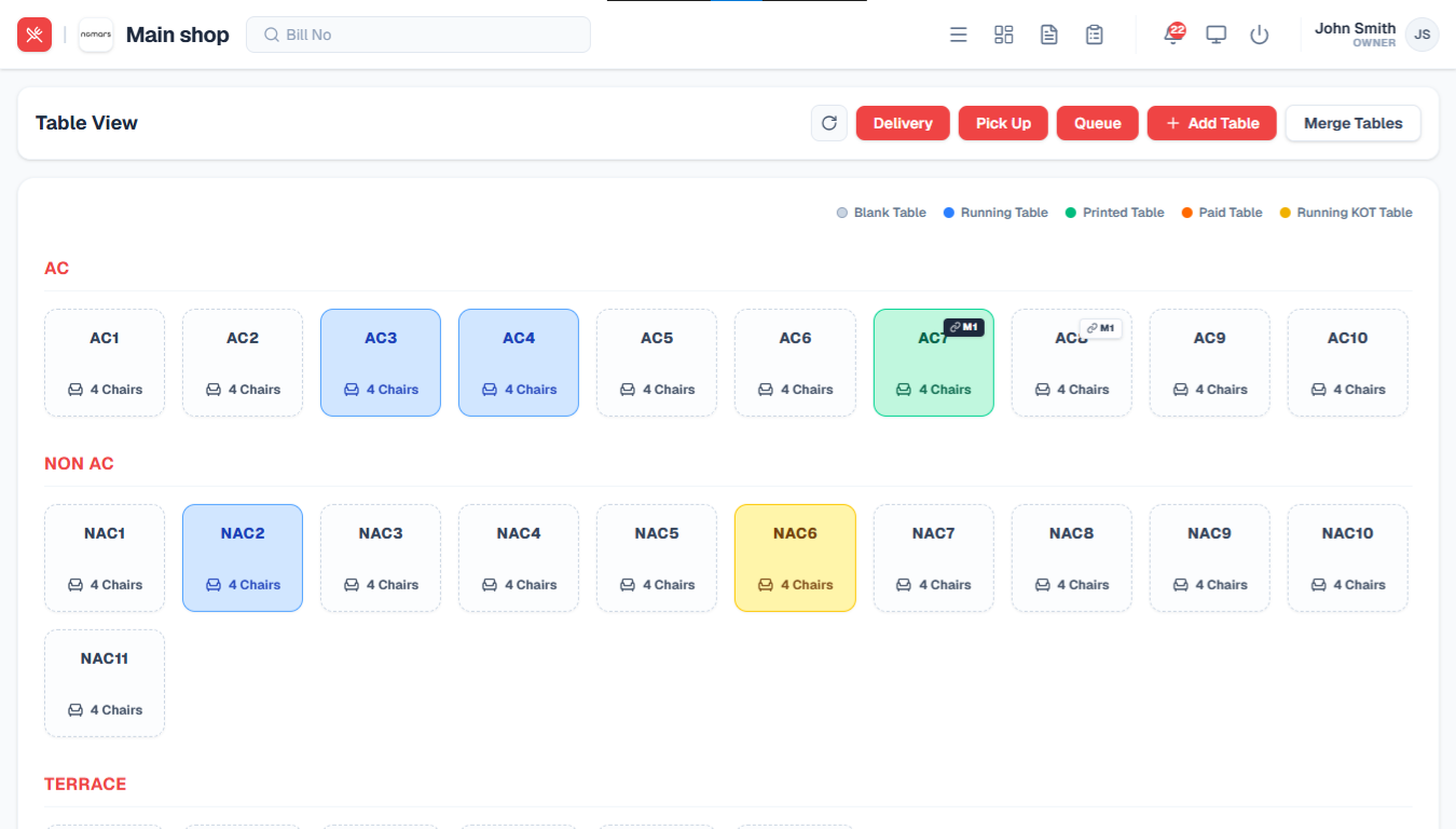 Live Table Management Map
