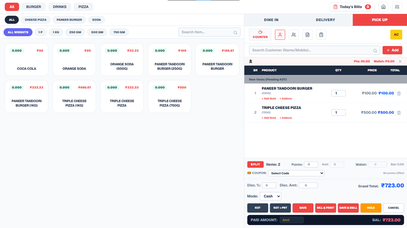 Super Fast Restaurant Billing Interface
